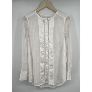 Donna Karan Black Label Blouse White Gold Accent Long Sleeve Size Small Elegant